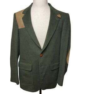 VTG Orvis Tyroler Loden Green Wool Shooting Jacket Mens Suede Elbow Patches FLAW